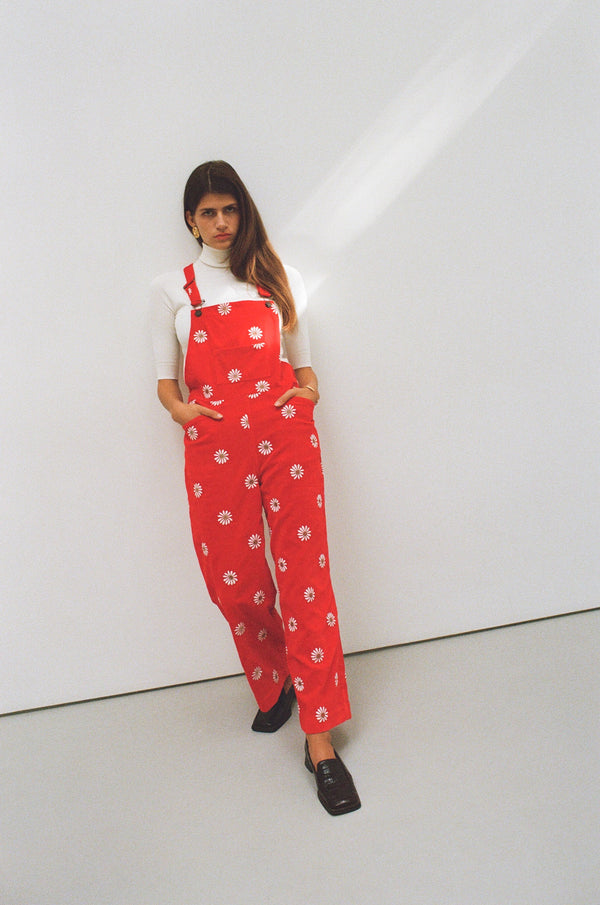 Red velvet dungarees